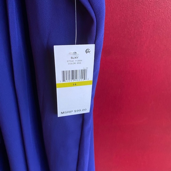 SLNY Royal Blue (Iris) Halter ish Chiffon Cocktail Dress Size 14 NWT - Picture 4 of 4